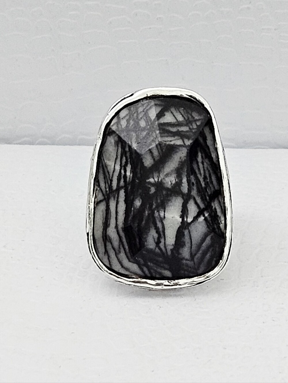 Silpada Sterling Silver Black White Faceted Agate Abstract Ring Size 8.75 R2761